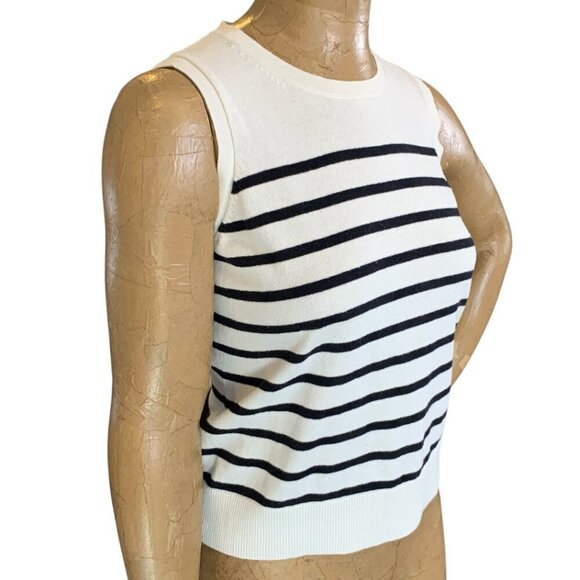 a new day Sleeveless Crew Neck Knit Top Sz S Striped Cream & Black #331F - Picture 3 of 12